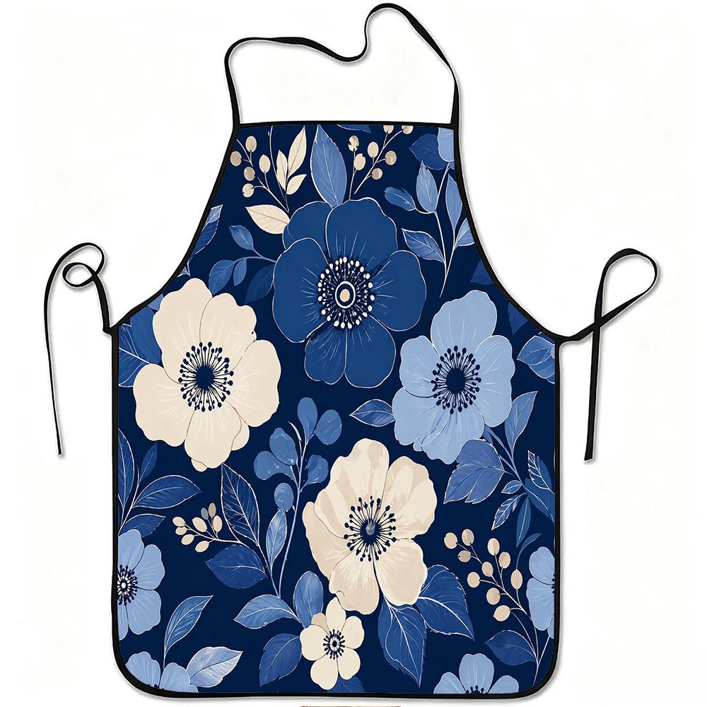 1pc Blue Floral Apron Suitable for Cooking, Gardening & Picking - Adjustable Waistband, Durable Easy-Clean Polyester Apron with Adjustable for &, Kitc