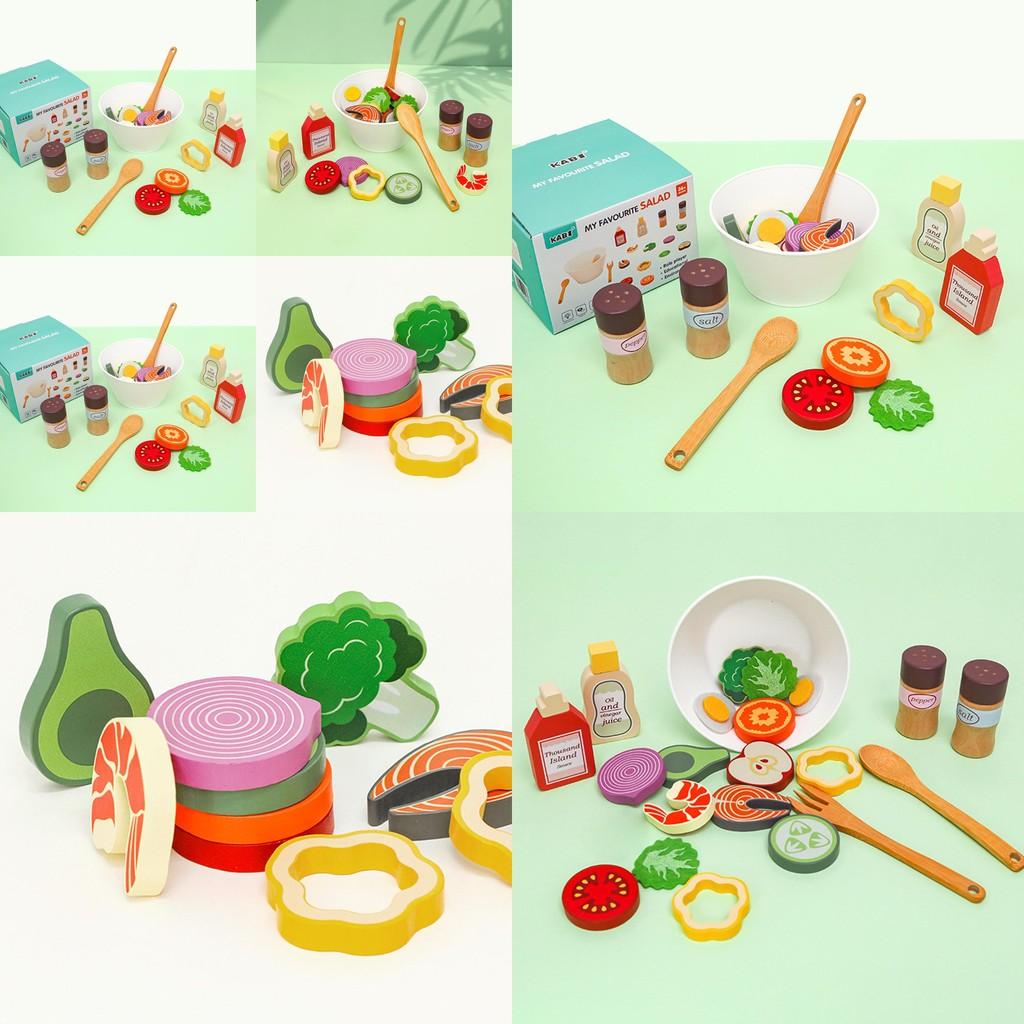 Fun Wooden Simulation Vegetable And Fruit Seasoning Salad Ingredient Toy Set For Imaginative Kitchen Play