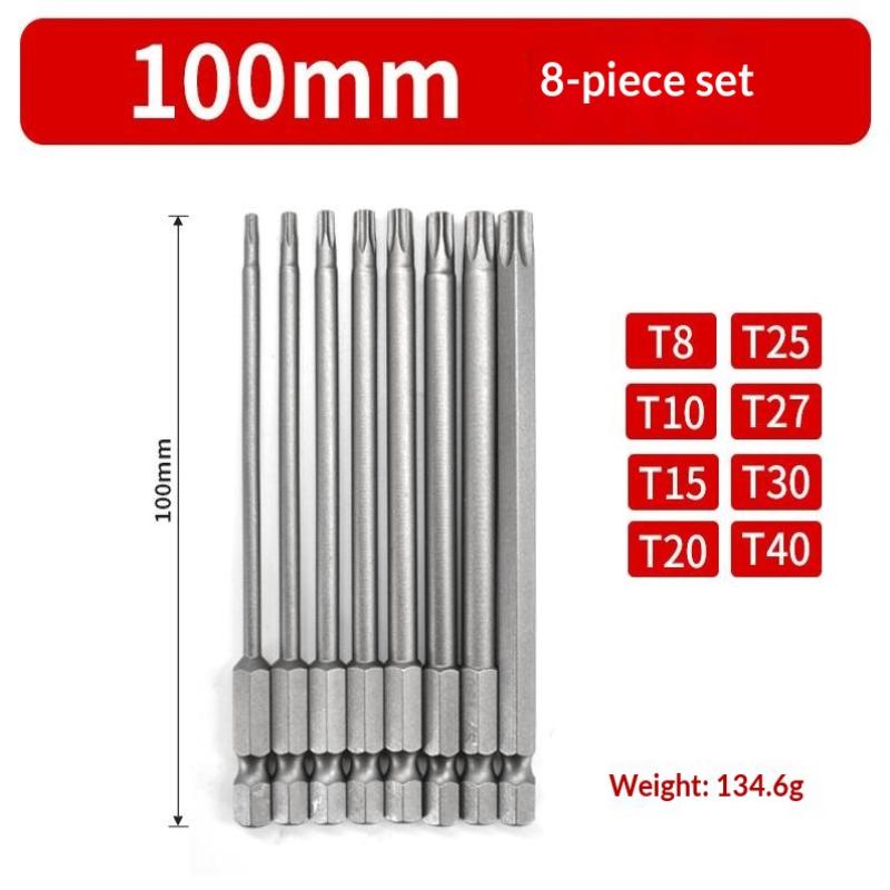 Magnetic Star Torx Bit Set, 8pcs, 50mm 100mm 150mm Length, Suitable for 1/4 Inch Hex Shank Drill Wrench