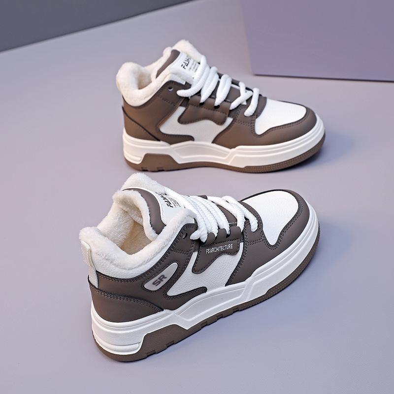 

High-top little white shoes children s cotton shoes 2025 autumn and winter new velvet warm couple shoes men s board shoes ins tide 6606 38