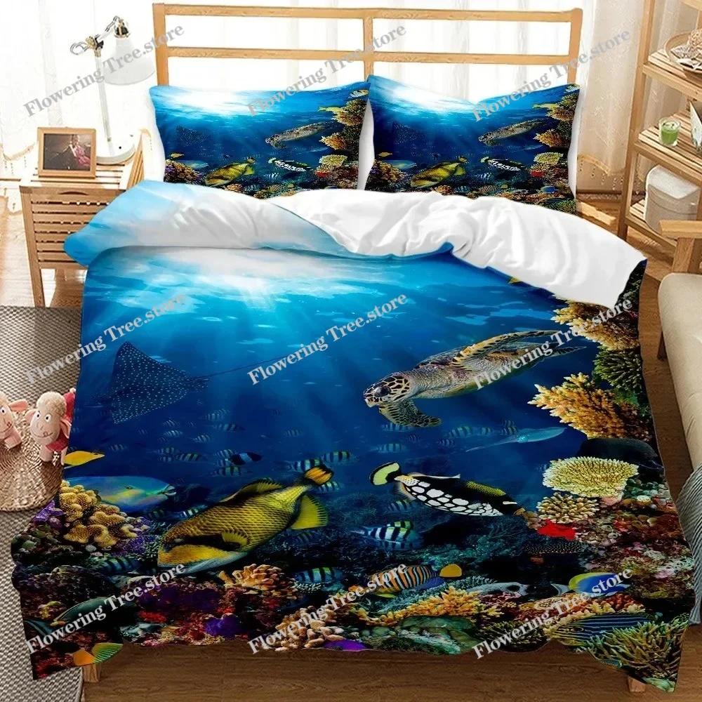 Underwater World Bedding Set Duvet Cover Pillowcases Twin Full Queen King Bed Linen 3D Print Sea Fish Duvet Cover Sets