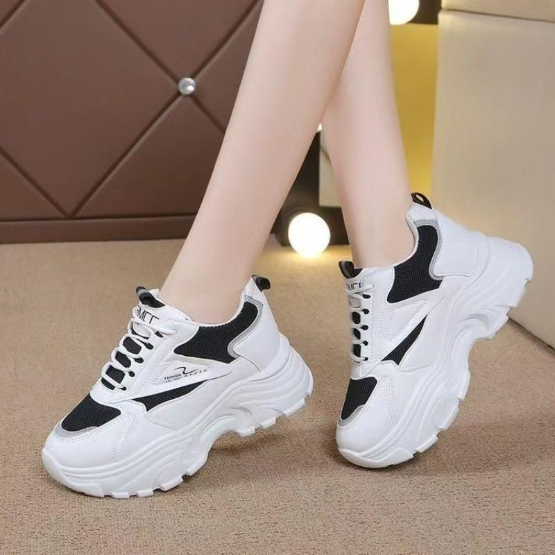 Small mesh versatile sports shoes autumn new lace-up platform running shoes college style color matching dad shoes