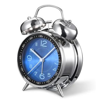 4inch Metal Silent Non-Ticking Bedside Alarm Clock Vintage Twin Bell Desk Clock for Heavy Sleepers, Kids