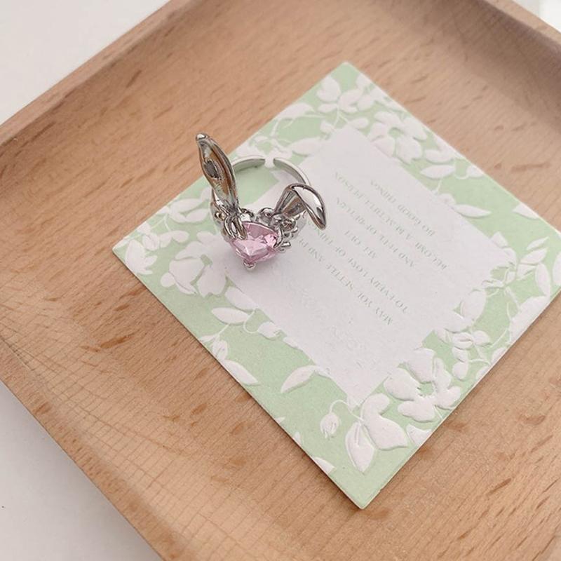 Lovely Rabbit Ear Adjustable Rings Bunny Zircon Jewelry Opening Rings