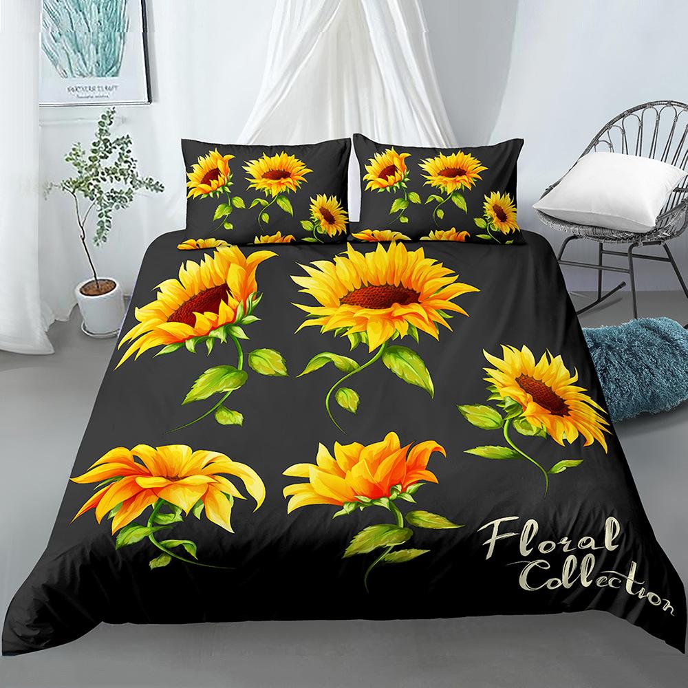 Sunflower Duvet Cover Set Yellow Flowers Green Leaves Cloud Tree King Queen Full Size for Boys Girls Teens Polyester Bedding Set