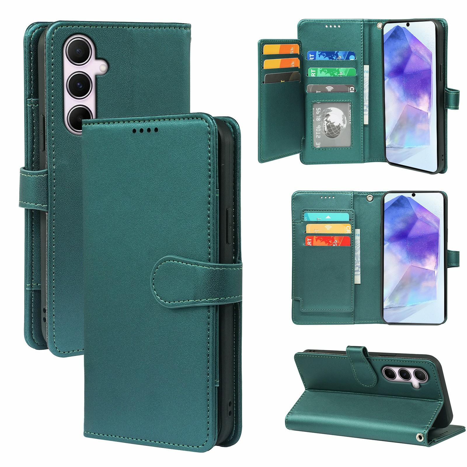 

For Samsung Galaxy S25 FE Case with 9 Card Slots PU Leather Stand Phone Cover Green