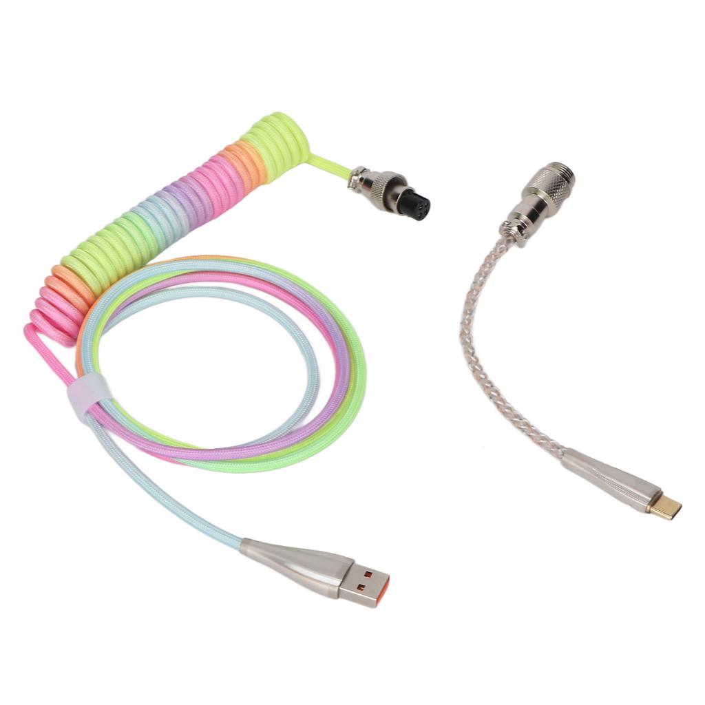 Gaming Keyboard Cable Gradient Color RGB Luminous Custom Mechanical Keyboard Retractable USB C Coiled Spring Cable Type