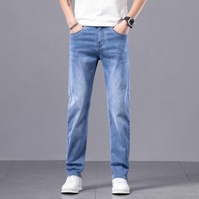 JYL Men's jeans novel straight wide fashion pants men's daily long