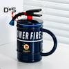 Ceramic Coffee Mug 450ml Funny Flame Extinguisher Cup with Lid Ice Chocolate Milk Beverage Mug Creative Gift for Men Women