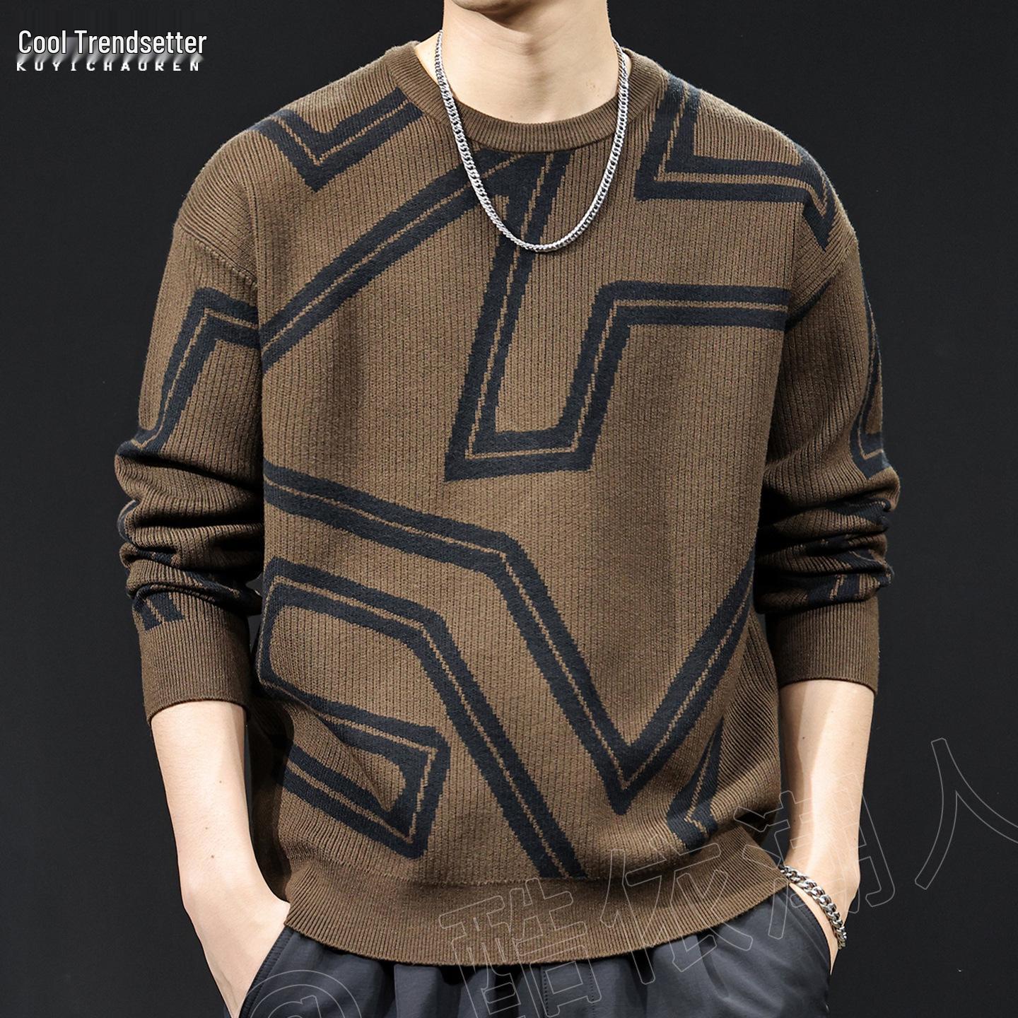 

Men s Retro Round Neck Knit Sweater - Autumn/Winter 2025 Trend M (100-120 jin) кавовий