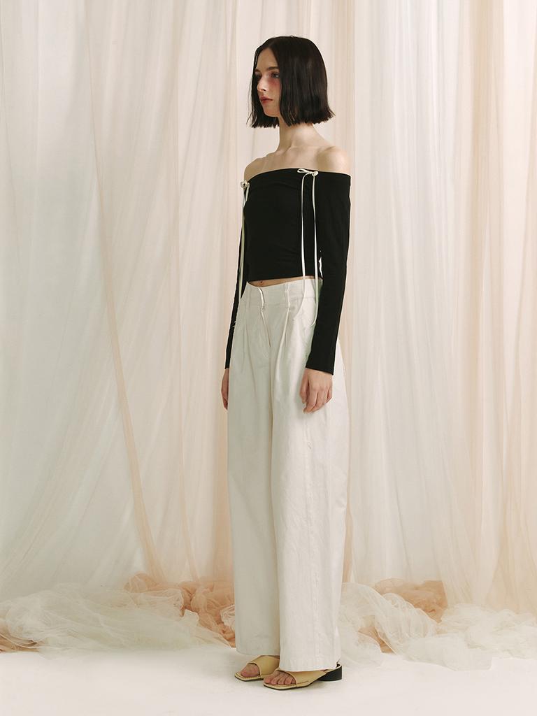 MEENDERI Ribbon Off-Shoulder Top - Black