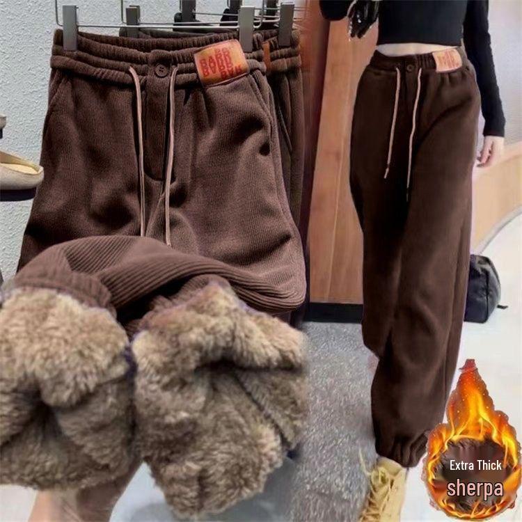 Korean Style Ladies Velvet Thickened Casual Sports Pants - Free Shipping