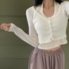 New Arrivals Open Run Women Halterneck Rib Sleeveless Crop Top Cardigan Set