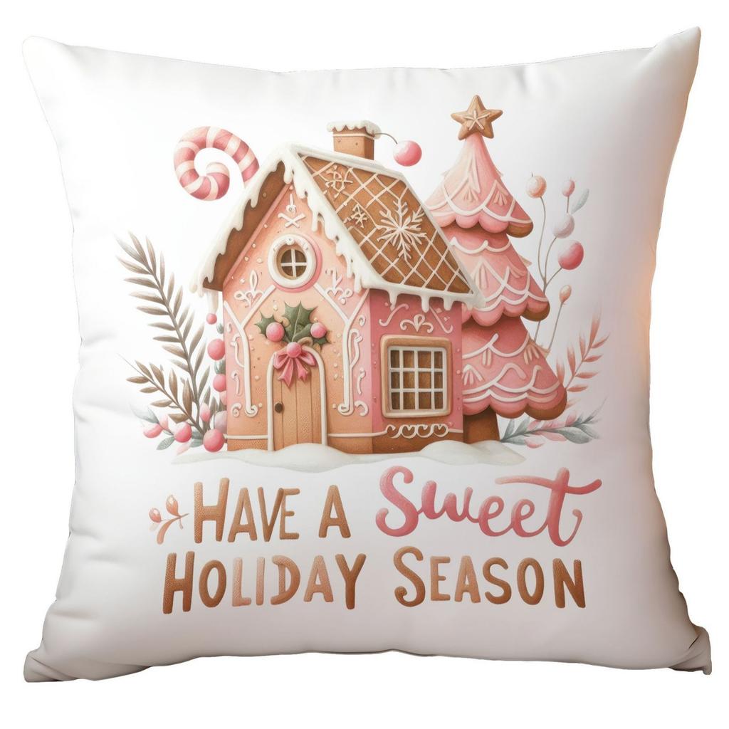 Christmas Pink Snowman Short Plush Pillow Cover Car Printed Sofa Cushion Home Pillow Cover Premium Durable Quality