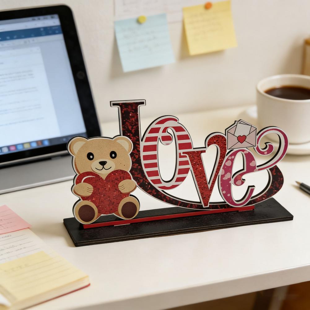 Valentine's Day Wooden Table Sign Romantic Love Heart Shape Tiered Tray Decor Freestanding Tabletop Centerpiece for Home Decor