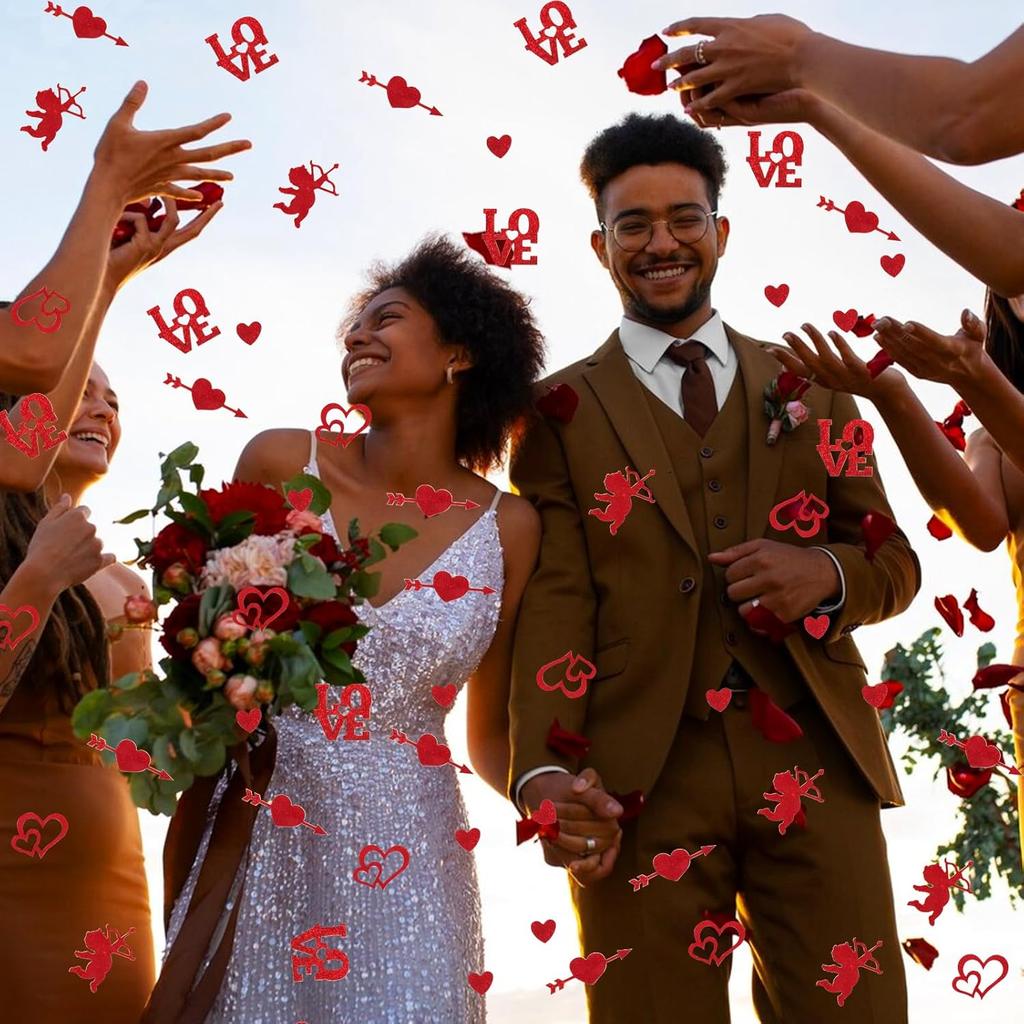 200PCS Valentine's Day Confetti Red Love Hearts Love Words Cupids Decor Confetti Valentines Glitter Paper Confetti for Valentines Day Party Favor