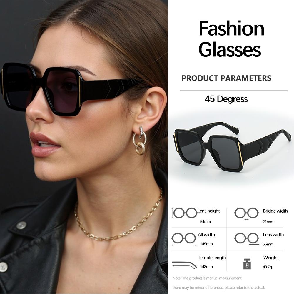 Women Sunglasses Modern Wide Edge Square Lens Frame Fashion Accessories Geometric Design Large Frame Glasses