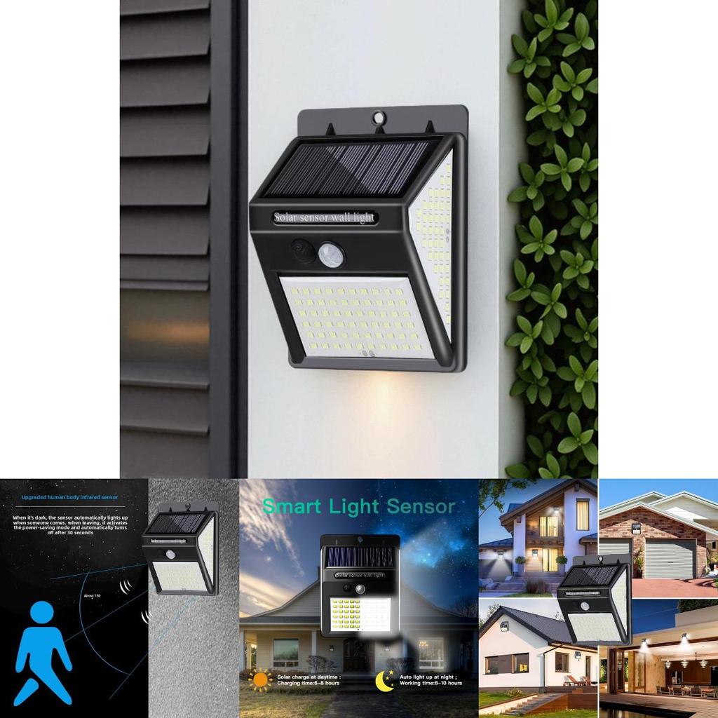 Solar Power Wall Lamp With 140led And Manual Switch For Outdoor Yard Garden Lighting