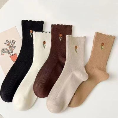 Dot-Patterned Cartoon Bear Socks Women's Mid-Calf Socks Instagram- Spring/ Korean- Japanese-Inspired Cute Puppy Mid-Calf Socks