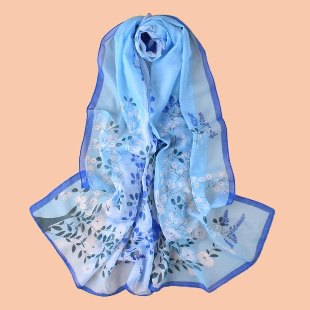 Floral Print Sunscreen Shawl Thin Shawl Silk Elegant Wrap Hijab  Summer