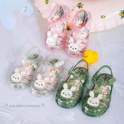 Cartoon Girls' Sandals, Children's Jelly Shoes, Anti Slip Boys' Toe Caps, Beach Shoes, Roman Hollow Princess Sandals