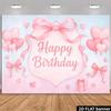 2D Flat Soft Pink Birthday Banner Pastel Bow & Heart Themed Backdrop for Baby Shower & Birthday