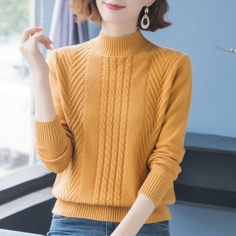 Solid Color Crew Neck Knitted Sweater, Elegant Long Sleeve Pullover Sweater for Fall & Winter, Women's Clothing
