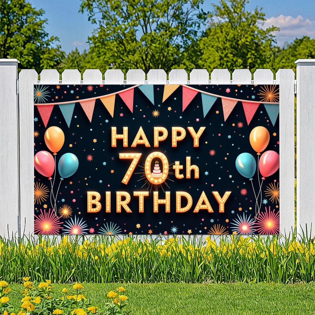 Party Backdrop Cake Decoration Birthday Decor 70th Birthday Banner Colorful Bunting Milestone Celebration Banner For Party