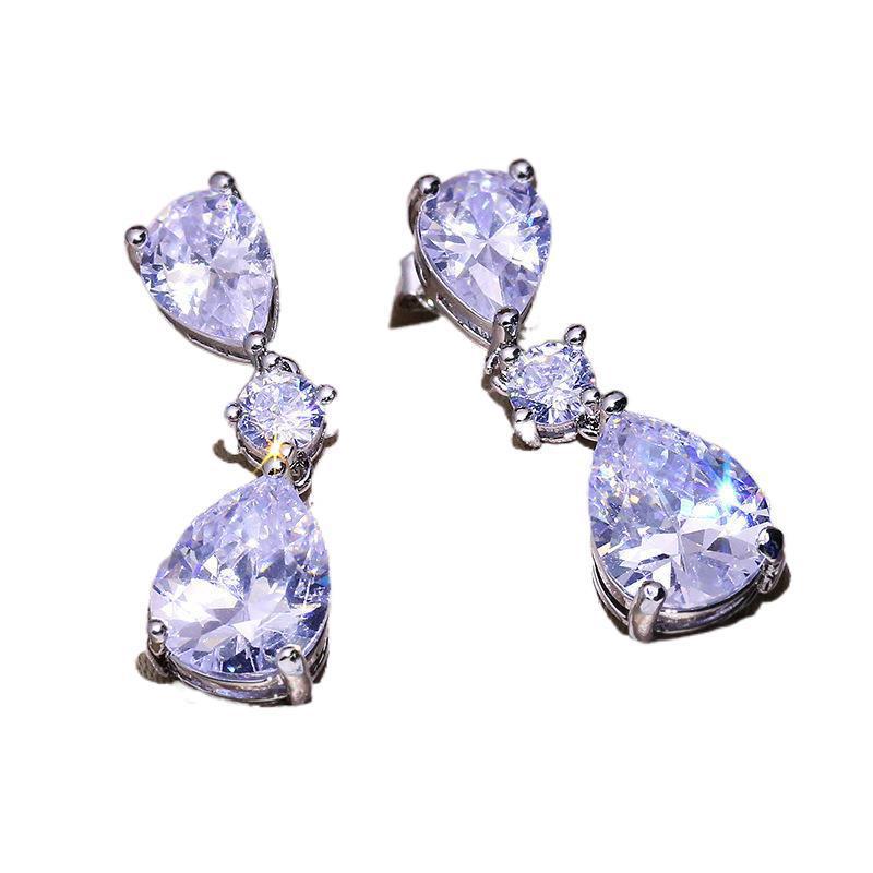 Charm Temperament Water Drop Zircon Earrings Korean Version Long Luxury Gemstone Flash Zirconium Stud Earrings Pendant Flash Diamond