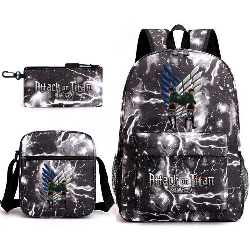 Attack Giant Elementary School Bag Backpack Casual School Bag Three-piece Set