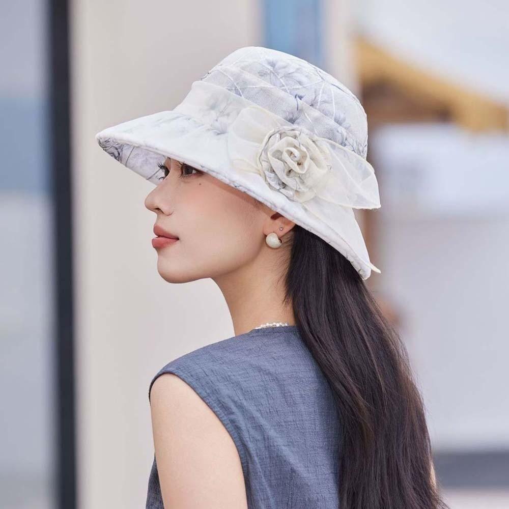 Breathable Thin Bow Sunshade Cap Portable Sunscreen Basin Hat Floral Fisherman Hat Travel
