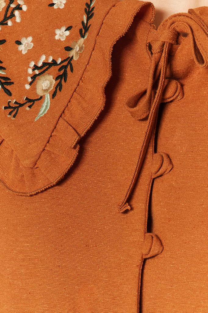 Women's Fashion New Hijab Dress Cinnamon Collar Embroidered Half Patch Linen Look Woven Dress