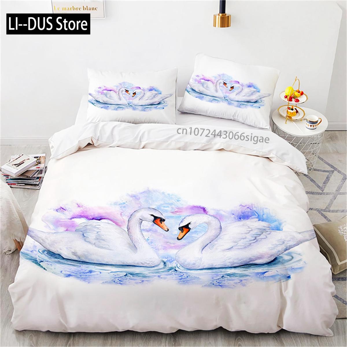 

Romantic Swan Duvet Cover Microfiber Flower Bedding Set Quilt Cover Extra Large Twin For Lovers Bedroom Romantic Decoration EU single(135x200cm)
