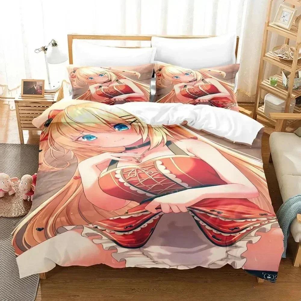 Kawaii Akai Haato Bedding Set Printed Bed Set With Pillowcase Bed Duvet Cover Soft Queen King Size Bedclothes Home  Bed