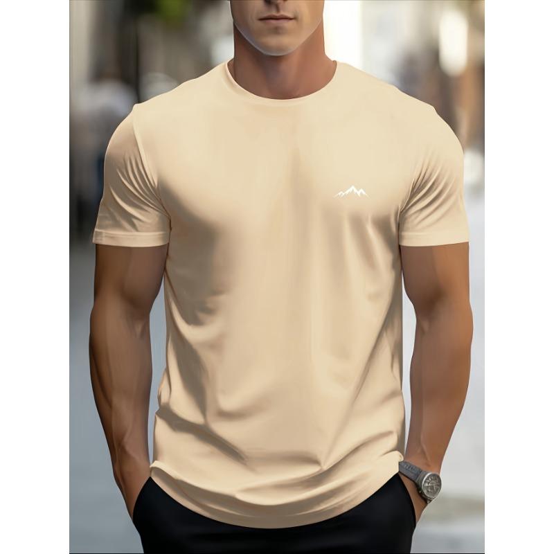 Men's Summer 100% Pure Cotton Fashionable Casual Sports Loose Mountain Print Round Neck Short Sleeved T-shirt Top