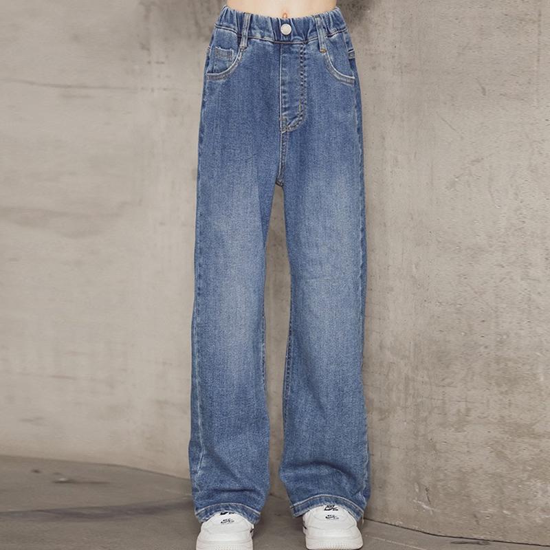 Dětské dívčí džíny, kalhoty, džínové oblečení, kalhoty, dětské kalhoty, volné džínové kalhoty se širokými nohavicemi