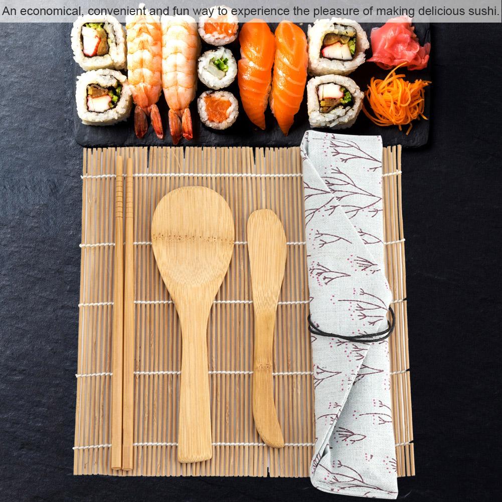 9-teiliges Sushi-Set aus Bambus, inklusive 2 Rollmatten, 5 Essstäbchen, 1 Paddel und 1 Sushi-Klinge
