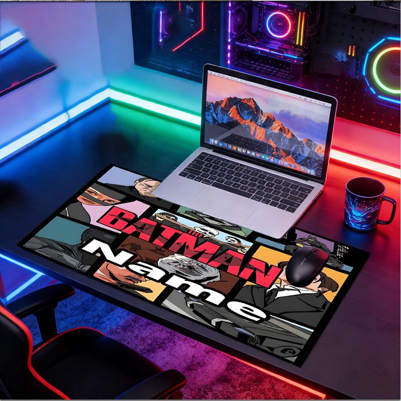 Custom Name Personalized Batman Pattern Mousepad, Laptop PC Desk Mat, Decorative Desk Mat for Home Keyboard Pad Gift