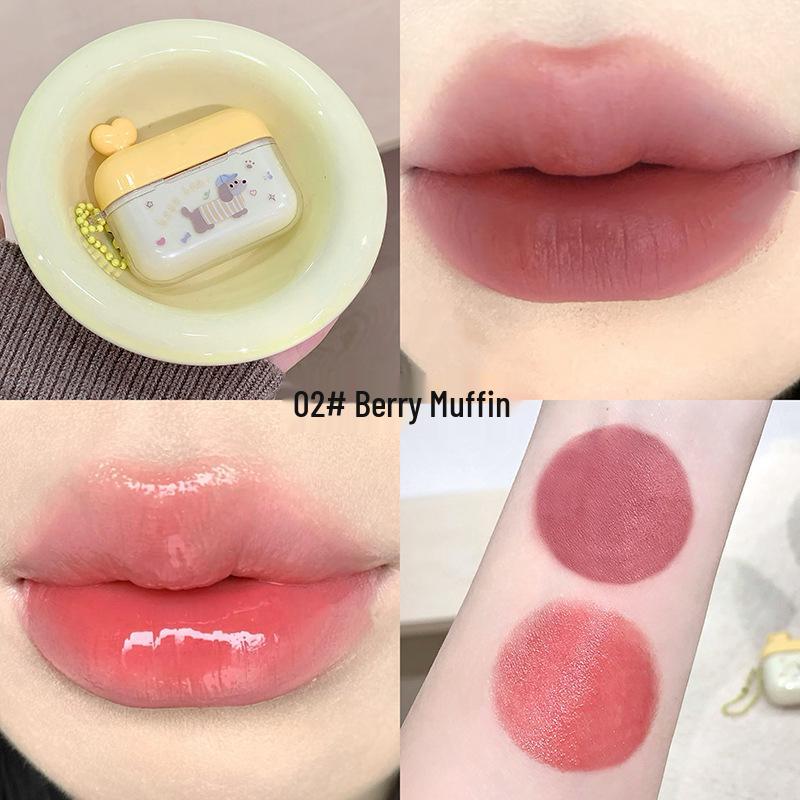 Gege Bear Double-Color Velvet Mist Lip Cream - Natural Bright Matte Finish for Autumn/Winter Moisturizing.