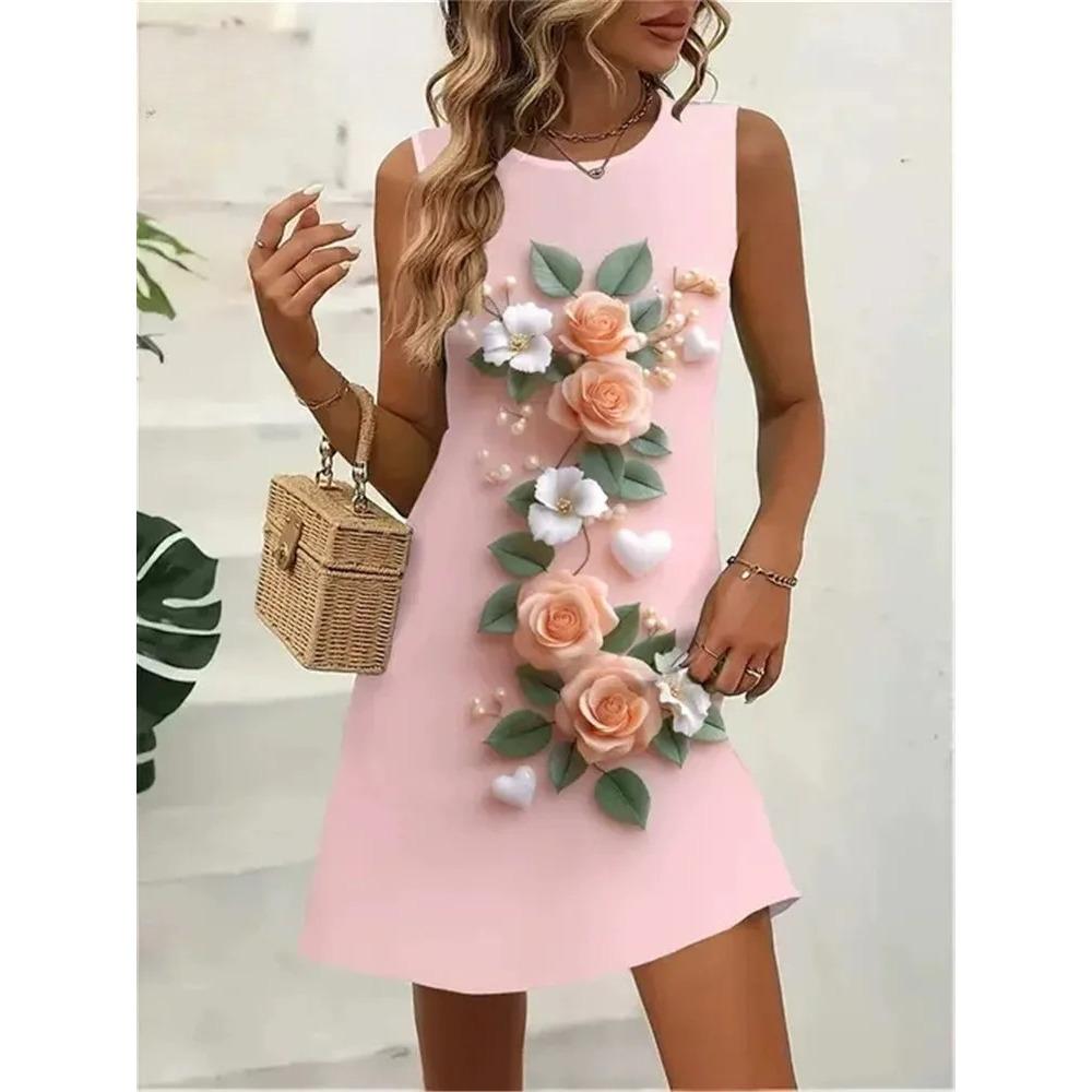 Flowers Butterfly Print Dresses Summer Women Vintage Sleeveless Mini Dress Casual Comfortable Breathable Pocketless Dress