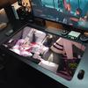Large Gaming Mouse PadAntislip Rubber Base Stitched Edges Purple Hair Demon Anime Girl Art Print Extended Office Gamer Mat