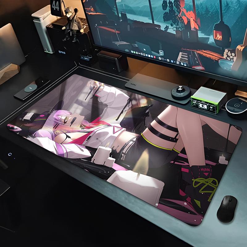 Large Gaming Mouse PadAntislip Rubber Base Stitched Edges Purple Hair Demon Anime Girl Art Print Extended Office Gamer Mat