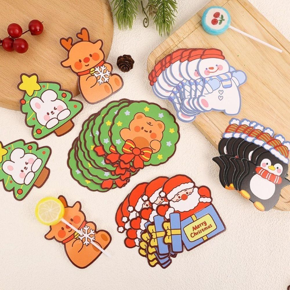

50PCS/set Cartoon Christmas Lollipop Paper Card Santa Penguin Card Insert New Year