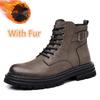 Fashion Men's Genuine Leather Boots High Quality High-top Man Walking Shoes Plus Velvet To Keep Warm Motorcycle Boots Non-slip Men Botas