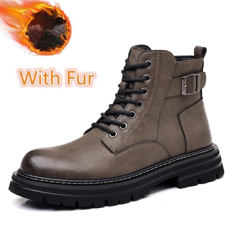 Fashion Men's Genuine Leather Boots High Quality High-top Man Walking Shoes Plus Velvet To Keep Warm Motorcycle Boots Non-slip Men Botas