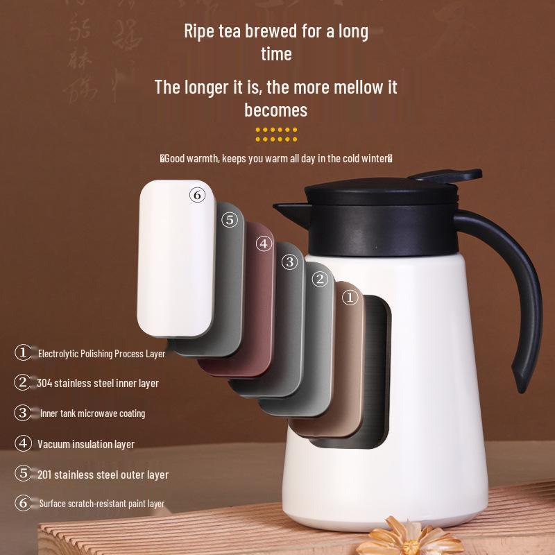 New Simple 304 Stainless Steel Coffee Thermos Flask with Portable Handle, Large Capacity, and Duckbill Spout