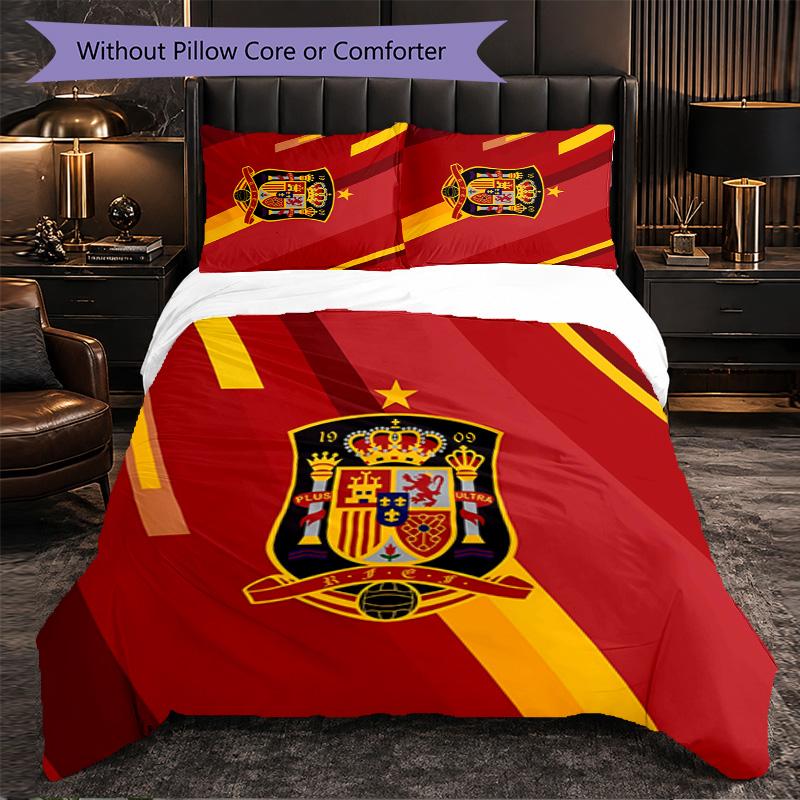 Spanien Nationalmannschaft 3-teiliges Bettwäsche-Set Weiches Bettbezug-Set mit Kissenbezügen Bedrucktes Schlafzimmer-Dekor-Set für Zuhause