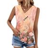 Canotta da donna vintage con stampa floreale, T-shirt estiva a maniche corte con bottoni e scollo a V, top alla moda ampio