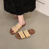 Vintage woven cross-strapped cool slippers fairy shoes outer wear 2025 new summer flat-bottomed vacation Roman sandals