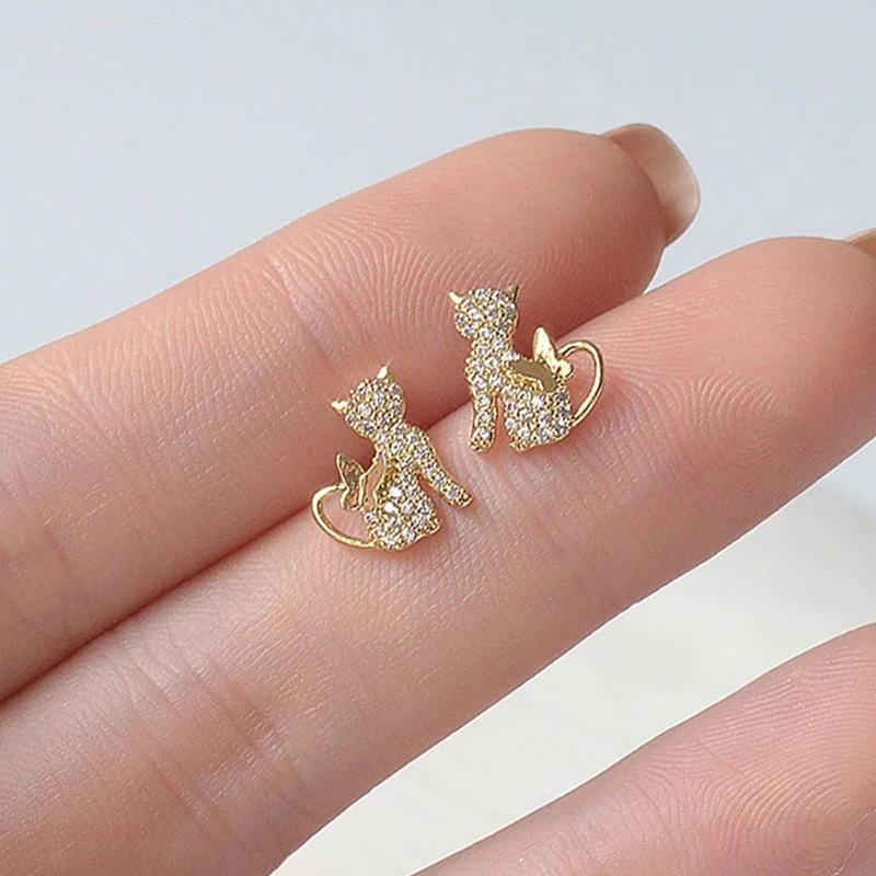 commuting versatile cat earrings, cute kitten butterfly exquisite earrings, Korean version of temperament earrings for women